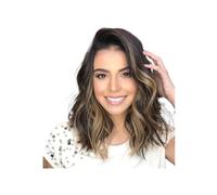 Perruque courte ondulée à reflets blond miel brun for femme, coupe au carré avec ligne de cheveux en dentelle, coiffure de tous les jours Postiche Cheveux Femme(14inch)