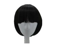 Perruque courte ondulée avec frange plate, cheveux orange synthétiques résistants à la chaleur, pour fête d'Halloween, salon, costume, cosplay, postiche - Noir naturel - 12 pouces