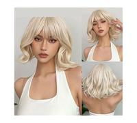 Perruque courte ondulée blonde platine avec frange synthétique Bob Cosplay Lolita perruques de cheveux naturels for femmes blanches résistantes à la chaleur Daily Use