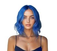 Perruque courte ondulée de 14 pouces for femmes, perruques synthétiques Bob, aspect naturel for une utilisation quotidienne en coiffure(Blue)