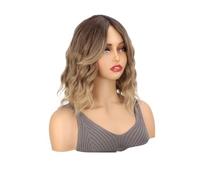 Perruque courte ondulée for femme, style Bob, synthétique, résistante à la chaleur, aspect naturel, for coiffure quotidienne, 14 pouces(Brown To Honey Blonde)