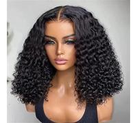 Perruque Courte Ondulée Noire 33 X 10 Cm Coupe Au Carré Cheveux Naturels 10 X 10 Cm Pré-Épilée Avec Fermeture En Dentelle Frontale 180 14in#5x5 Glueless Wig