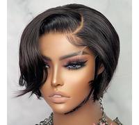 Perruque courte Pixie Cut Lace Front Wig cheveux humains, 13x1 Lace Frontal Bob perruques noires, 8 pouces courte perruque Pixie, for les femmes utilisation quotidienne de cosplay de fête.