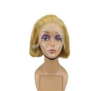 Perruque courte pixie lisse for femmes noires, 13 x 4 x 1, perruque frontale en dentelle avec raie en T for usage quotidien(27#)