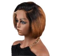 Perruque courte pixie lisse for femmes noires, 13 x 4 x 1, perruque frontale en dentelle avec raie en T for usage quotidien(1B/30)