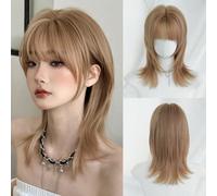 Perruque courte premium de 16 pouces de style "Wolf Cut" en brun pour femmes, aux cheveux naturels, moelleux et très doux en fibre synthétique résistante à la chaleur. Perruque bou complète et bel