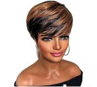 Perruque courte résistante à la chaleur pour femme - Dégradé noir et doré | Fibre résistante à la chaleur, élégante pour coupe pixie, dégradé noir et doré, idéale pour le cosplay, le carnaval