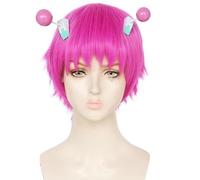 Perruque courte rose avec épingles à cheveux pour costume d'Halloween