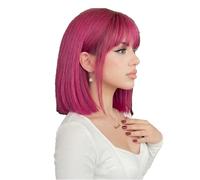 Perruque Courte Rose Pour Femme - Perruque Carré (Bob) De 14 Pouces Avec Frange - Fibre Résistante À La Chaleur - Idéale Pour Le Quotidien, Les Soirées, Halloween Et Le Cosplay