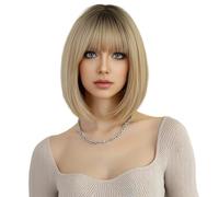 Perruque Courte Style Bob, Perruque Blonde De 30 Cm Avec Frange, Aspect Naturel, En Fibre Synthétique Résistante À La Chaleur, Idéale Pour Un Usage Quotidien Ou Pour Les Fêtes.