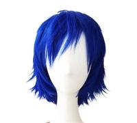 Perruque courte synthétique bleue for femme, avec frange, idéale for le cosplay, les fêtes et Halloween. Effet naturel et Volumineux