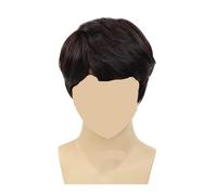 Perruque courte synthétique marron foncé for homme, compatible avec une frange, cheveux lisses, naturels, masculins, quotidiens