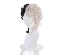 Perruque Cruella de Vil courte et bouclée pour cosplay, costume de cosplay, cheveux synthétiques résistants à la chaleur, perruque Cruella de Vil pour femme, carnaval, fête + bonnet de perruque