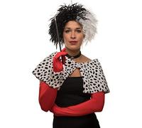 Perruque Cruella noire / blanche pour carnaval/fête costumée