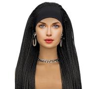 Perruque de bande, perruques de bande tressé 26 '' Long Black Wig avec bande de soie de glace, perruques tressées à trois brins pour femmes, perruque avec bandeau
