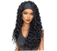 Perruque de bandeau, perruque bouclée longue avec bandeau réglable, perruques de bandeau sans glue pour femmes noires (noir)