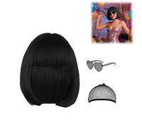 Perruque de carnaval pour femme - Perruque courte avec filet à cheveux et lunettes colorées - Fibre synthétique résistante à la chaleur - Pour carnaval, cosplay, fête à thème