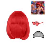 Perruque de carnaval pour femme - Perruque courte avec filet à cheveux et lunettes colorées - Fibre synthétique résistante à la chaleur - Pour carnaval, cosplay, fête à thème
