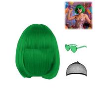 Perruque de carnaval pour femme - Perruque courte avec filet à cheveux et lunettes colorées - Fibre synthétique résistante à la chaleur - Pour carnaval, cosplay, fête à thème