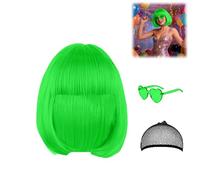 Perruque de carnaval pour femme - Perruque courte avec filet à cheveux et lunettes colorées - Fibre synthétique résistante à la chaleur - Pour carnaval, cosplay, fête à thème