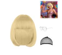 Perruque de carnaval pour femme - Perruque courte avec filet à cheveux et lunettes colorées - Fibre synthétique résistante à la chaleur - Pour carnaval, cosplay, fête à thème