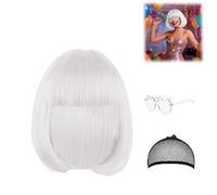Perruque de carnaval pour femme - Perruque courte avec filet à cheveux et lunettes colorées - Fibre synthétique résistante à la chaleur - Pour carnaval, cosplay, fête à thème