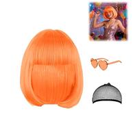 Perruque de carnaval pour femme - Perruque courte avec filet à cheveux et lunettes colorées - Fibre synthétique résistante à la chaleur - Pour carnaval, cosplay, fête à thème