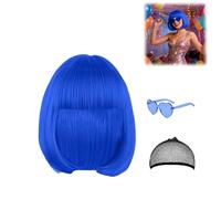 Perruque de carnaval pour femme - Perruque courte avec filet à cheveux et lunettes colorées - Fibre synthétique résistante à la chaleur - Pour carnaval, cosplay, fête à thème
