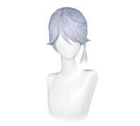 Perruque de cheveux courts et raides avec frange - Bleu clair - Pour cosplay, fête d'Halloween