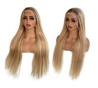 Perruque de cheveux humains avec mèches ombrées de 76,2 cm - 33 x 10 cm - Blond transparent - Avec dentelle frontale - Cheveux brésiliens vierges vierges 9A