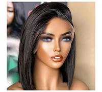 Perruque de Cheveux Humains Bob court 180Density Straight Synthetic 4 * 4 Lace Lace Front Silk Base Perne for femmes noires Cosplay Perruque avec Frange Perruques Synthétiques(12 INCH)