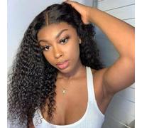 Perruque de cheveux humains bouclés avec dentelle frontale 33 x 10 cm, sans colle, pré-épilée avec des cheveux de bébé, 71,1 cm, haute définition profonde, densité de 150%, complète et épaisse