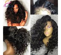 Perruque de cheveux humains bouclés avec dentelle frontale de 33 x 15,2 cm - Perruque courte bouclée avec dentelle frontale 8A - Couleur naturelle (55,9 cm avec densité de 150 %, perruque avec