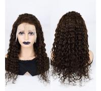 Perruque de cheveux humains bouclés ondulés en dentelle transparente 13x4,perruque ondulée profonde de 22 pouces de long, avec cheveux de bébé, adaptée au port quotidien des femmes.(Dark brown)