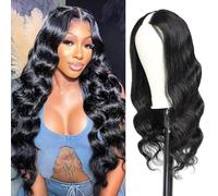 Perruque de cheveux humains crépus lisses en V for femmes noires, perruque Yaki V Part, cheveux humains améliorés, U Part, sans colle, tête complète, demi-perruque en forme de V, perruque Yaki lisse d