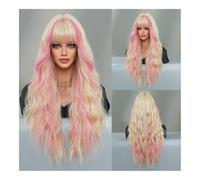 Perruque de cheveux humains haut de gamme, Mode femmes cheveux longs bouclés argent gris rose grande vague complet haut ensemble de cheveux perruque d'Halloween, aspect naturel et port confortable(Bl