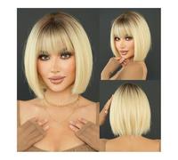 Perruque de cheveux humains haut de gamme, Perruque Bob marron clair for femmes, cheveux lisses, perruque blonde à haute brillance de densité 150 avec frange complète, aspect naturel et port conforta