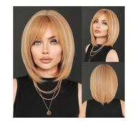 Perruque de cheveux humains haut de gamme, Perruque Bob marron clair for femmes, cheveux lisses, perruque blonde à haute brillance de densité 150 avec frange complète, aspect naturel et port conforta