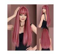 Perruque de cheveux humains haut de gamme, Perruque Femme Cheveux Longs Raides Rose Highlight Fille Pleine Tête Perruque, aspect naturel et port confortable(LakeBlueHeadDye)