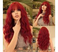 Perruque de cheveux humains haut de gamme, Perruque longue ondulée gris violet for femmes Cosplay fête quotidienne teinture aérienne perruques ondulées, aspect naturel et port confortable(Burgundy)