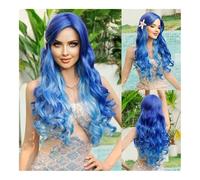 Perruque de cheveux humains haut de gamme, Perruque sirène habiller cheveux longs bouclés glace bleu dégradé sirène Cosplay perruque, aspect naturel et port confortable(Ice Blue Gradient)