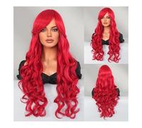 Perruque de cheveux humains haut de gamme, Perruque sirène habiller cheveux longs bouclés glace bleu dégradé sirène Cosplay perruque, aspect naturel et port confortable(Mermaid red)