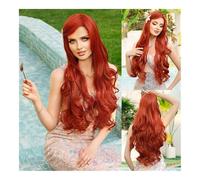 Perruque de cheveux humains haut de gamme, Perruque sirène habiller cheveux longs bouclés glace bleu dégradé sirène Cosplay perruque, aspect naturel et port confortable(Dirty orange)