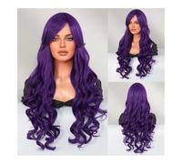 Perruque de cheveux humains haut de gamme, Perruque sirène habiller cheveux longs bouclés glace bleu dégradé sirène Cosplay perruque, aspect naturel et port confortable(Mermaid dark night purple)