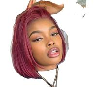 Perruque de cheveux humains Lace Front, texture droite, qualité de cheveux Remy, couleur 99j, 12 POUCES