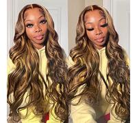 Perruque de cheveux humains ombrés avec dentelle frontale 4/27 avec mèches blond miel 33 x 10,2 cm HD transparent avec dentelle frontale - Cheveux humains pré-épilés sans colle - Densité de 150