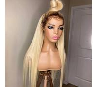 Perruque de cheveux humains ombrés longs et raides de 18 pouces, perruque dentelle de 13 x 4 perruque sans colle avec cheveux de bébé, perruque résistante la chaleur, pour cosplay fête pour femmes.(Br