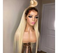 Perruque de cheveux humains ombrés longs et raides de 18 pouces, perruque dentelle de 13 x 4 perruque sans colle avec cheveux de bébé, perruque résistante la chaleur, pour cosplay fête pour femmes.(Gr