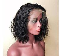 Perruque de cheveux humains ondulés avec dentelle frontale - 33 x 15,2 cm - Cheveux Remy pré-épilés avec cheveux de bébé - Nœuds décolorés - Perruque Remy ondulée invisible (25,4 cm, 33 x 15,2 cm)
