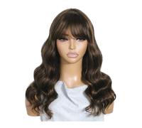 Perruque de cheveux humains ondulés avec frange, densité 180, sans dentelle, effet ombré, à porter et à emporter sans colle, for femmes Postiche Cheveux Femme(16inch)